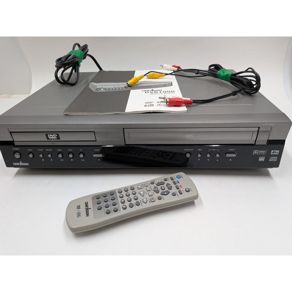 CineVision DVR1000 DVD Player VHS VCR Combo Silver Black with Remote and Manual